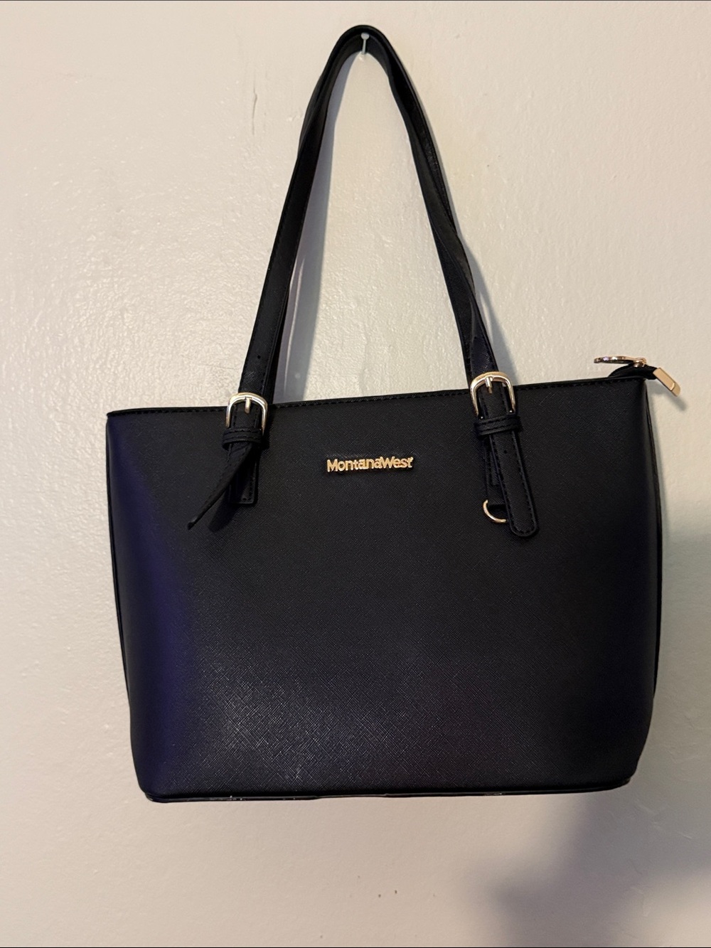 Montana West Black Saffiano Tote with Gold Accents Medium size bag